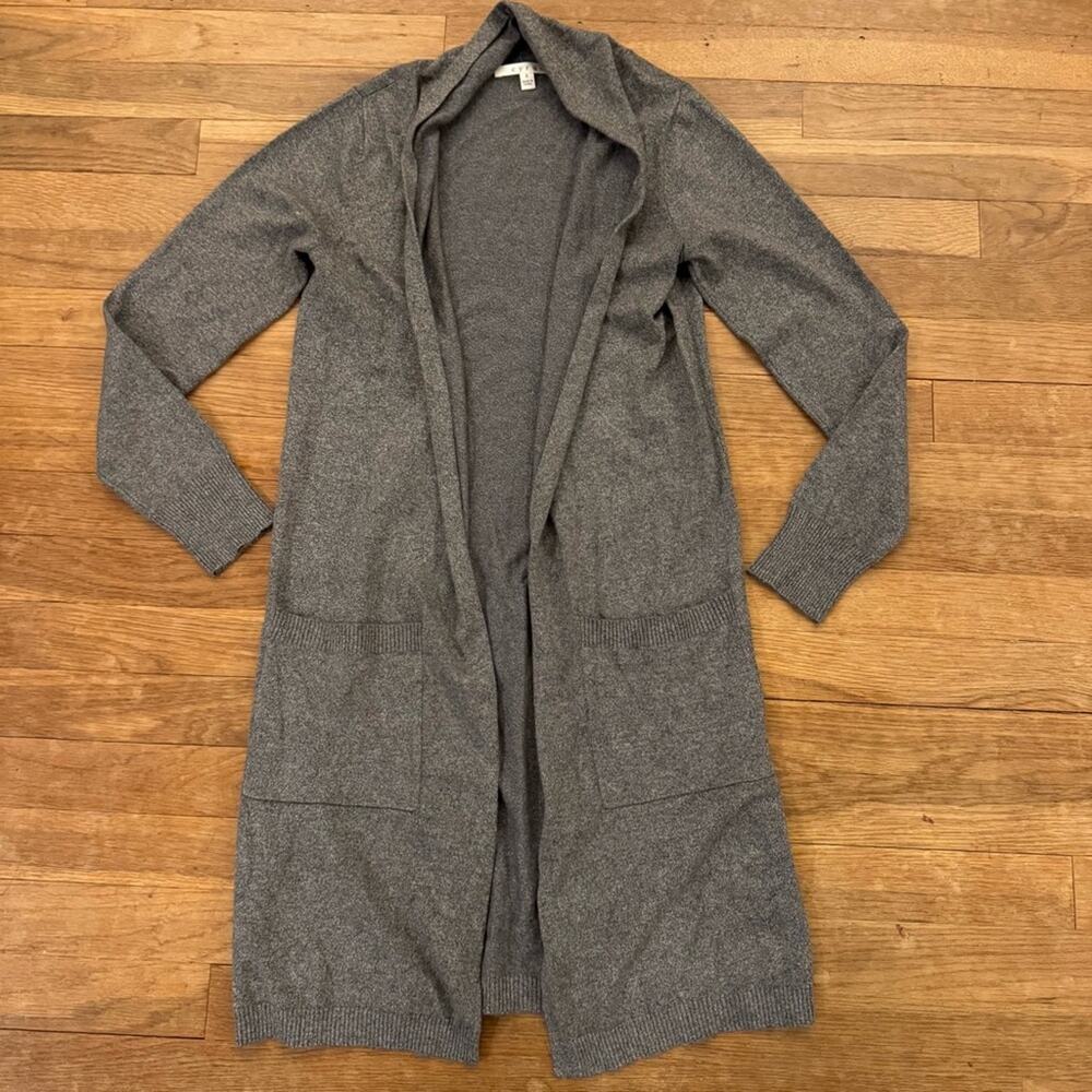 Cyrus gray open front long sleeve cardigan tunic sweater size small S
b64